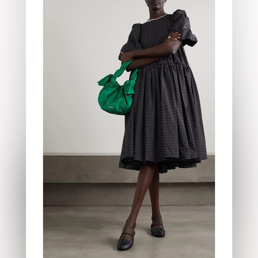 MOLLY GODDARD Black Midi Dress with White Dots